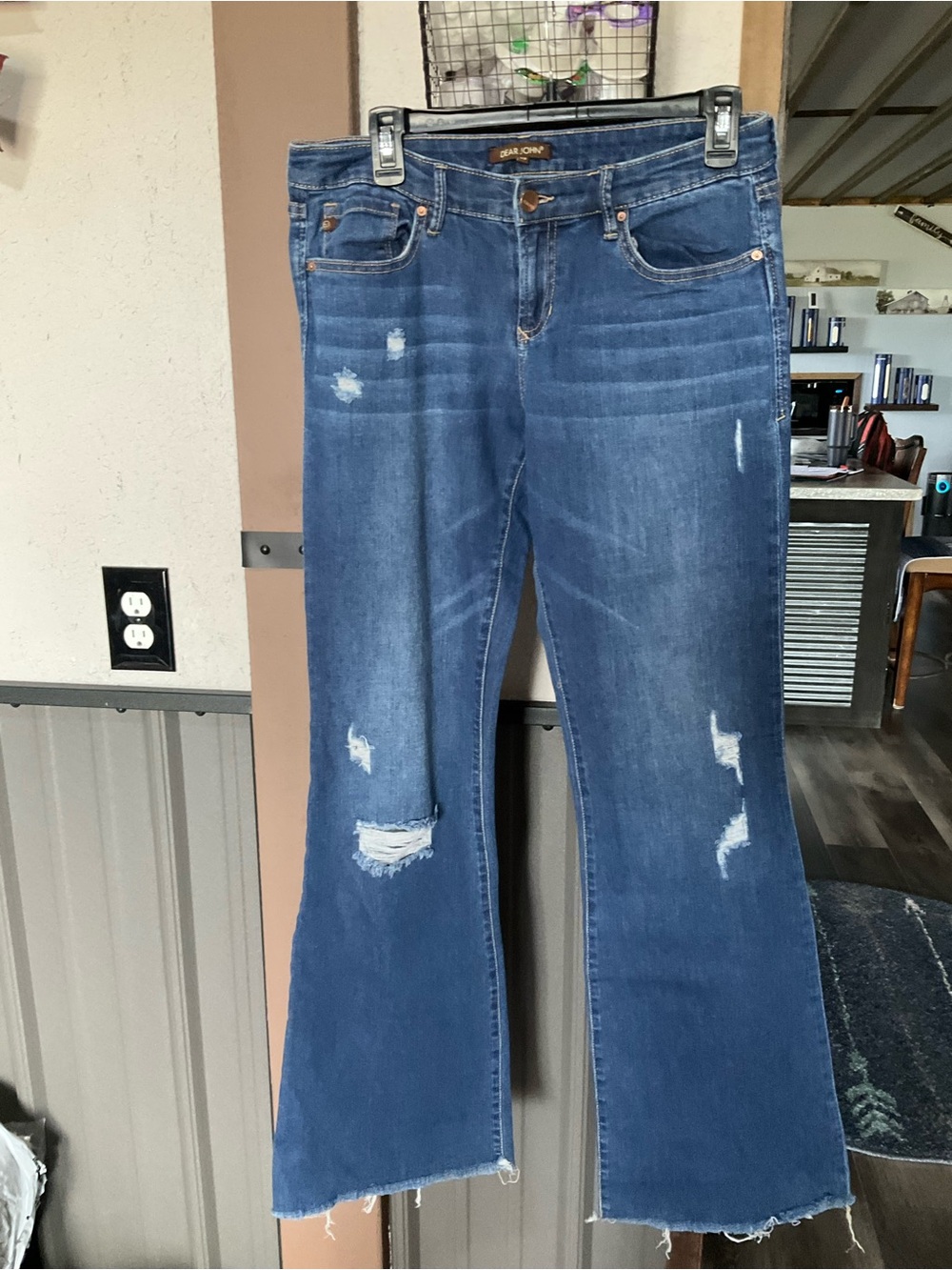 Dear John Distressed Dark Blue Flare Jeans